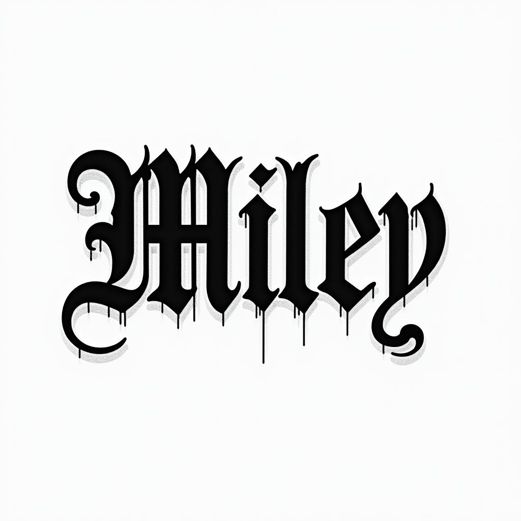 Mileytext-based tattoo, gothic font ultra-realistic, perfectly placed, high-quality font design, photo-realistic shading, 8k, high quality, finely detailed typography - Variation 5