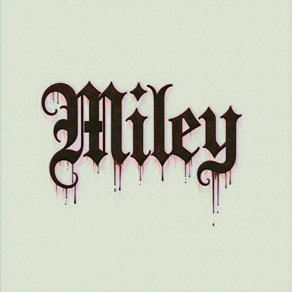 Mileytext-based tattoo, gothic font ultra-realistic, perfectly placed, high-quality font design, photo-realistic shading, 8k, high quality, finely detailed typography - Variation 7