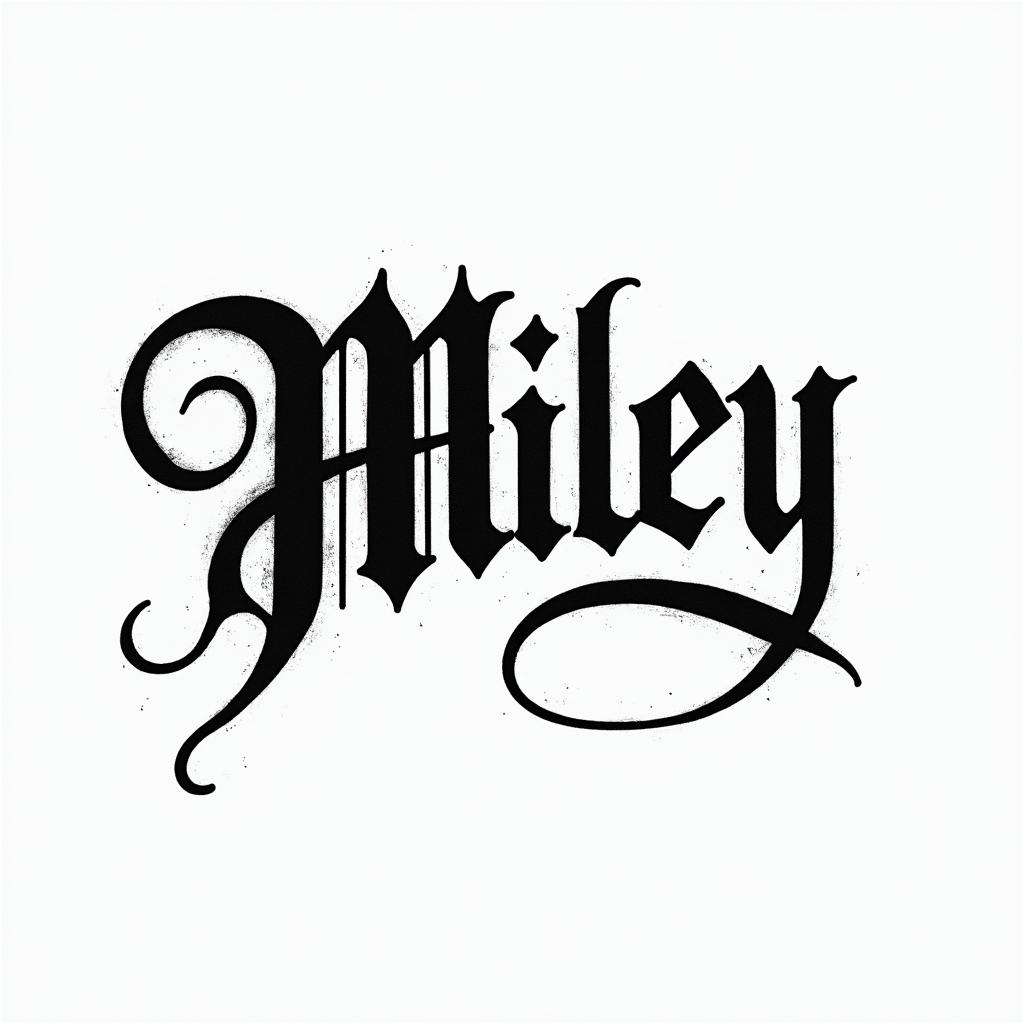 Mileytext-based tattoo, gothic font ultra-realistic, perfectly placed, high-quality font design, photo-realistic shading, 8k, high quality, finely detailed typography - Variation 6