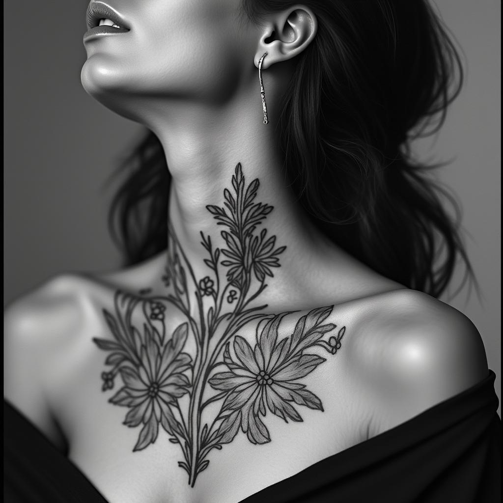 Moon wildflowersin bohemian style tattoo, 8k - Variation 3