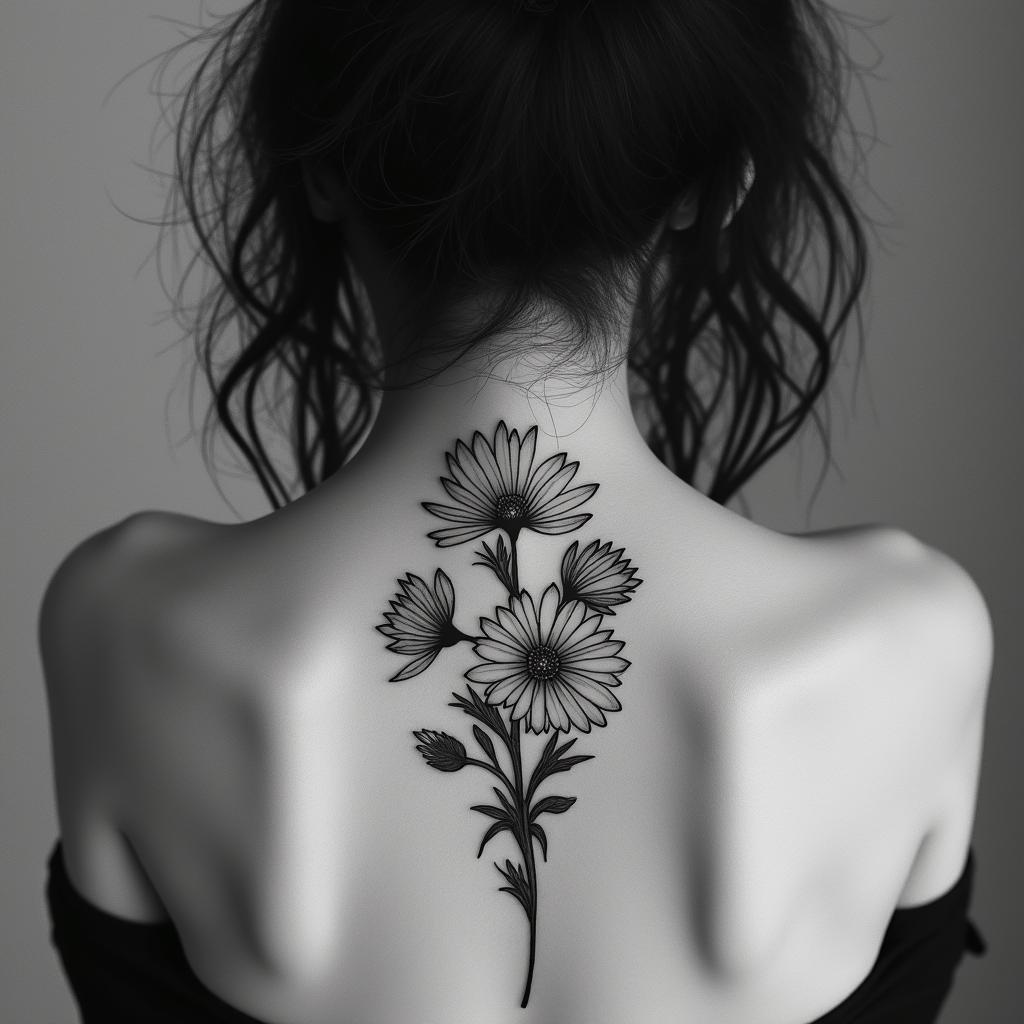 Moon wildflowersin bohemian style tattoo, 8k - Variation 4