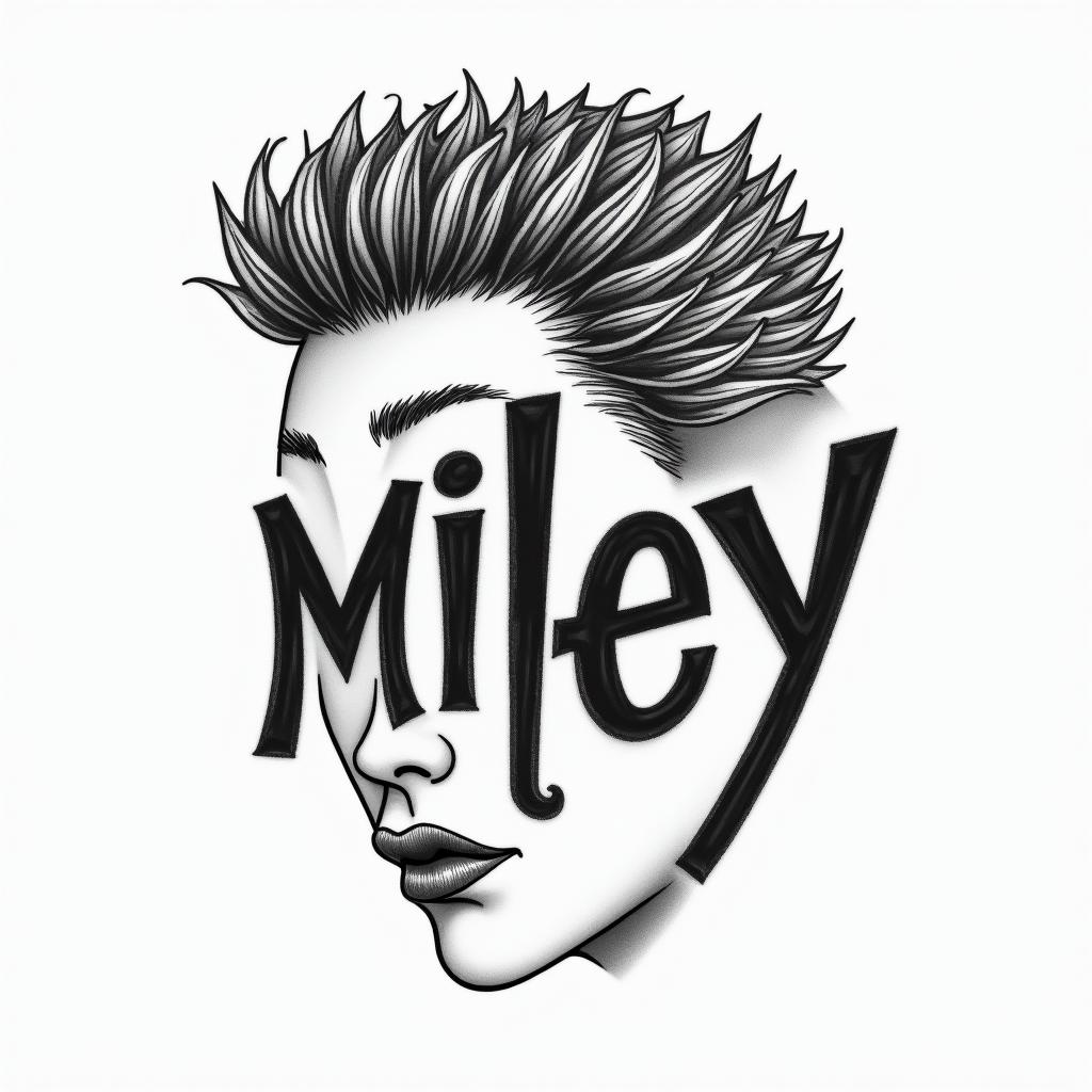 Mileytext-based tattoo, japanese font ultra-realistic, perfectly placed, high-quality font design, photo-realistic shading, 8k, high quality, finely detailed typograph - Variation 4