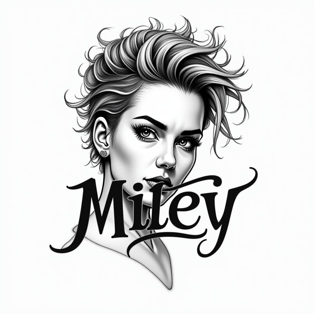 Mileytext-based tattoo, japanese font ultra-realistic, perfectly placed, high-quality font design, photo-realistic shading, 8k, high quality, finely detailed typograph - Variation 3