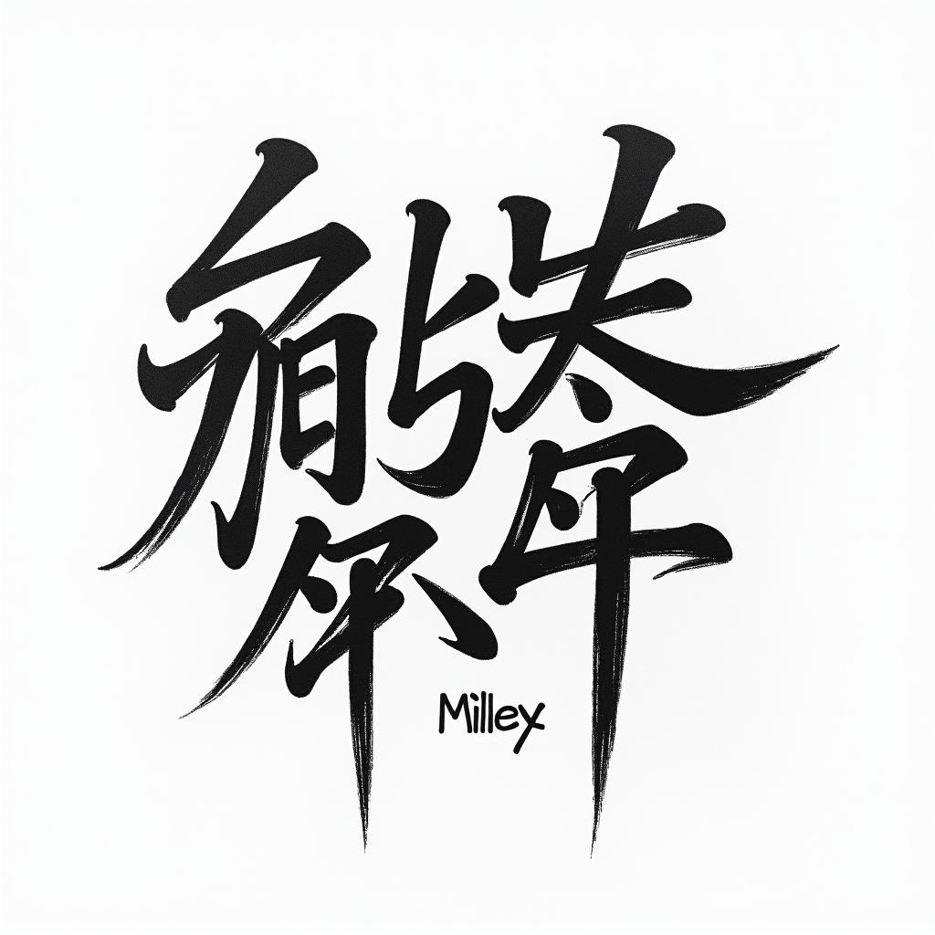 Mileytext-based tattoo, japanese font ultra-realistic, perfectly placed, high-quality font design, photo-realistic shading, 8k, high quality, finely detailed typograph