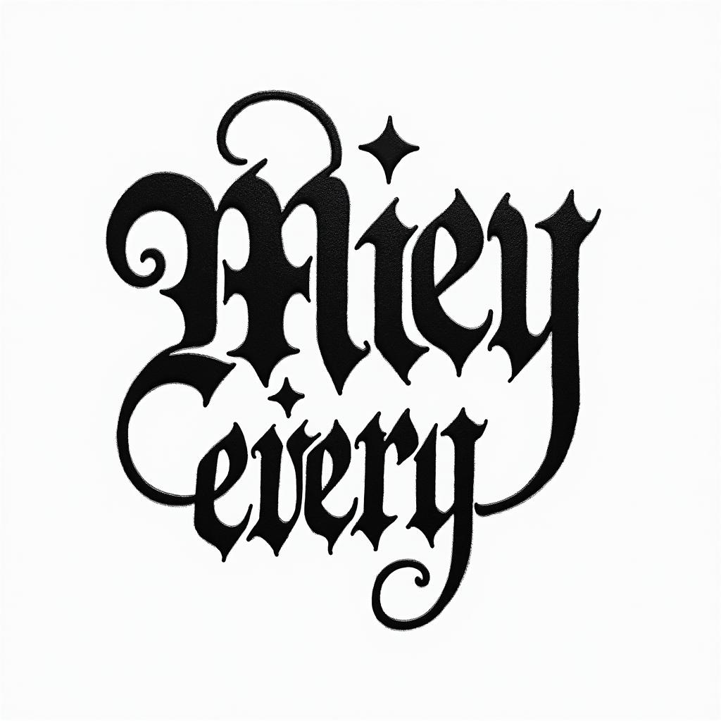 Mileytext-based tattoo, gothic font ultra-realistic, perfectly placed, high-quality font design, photo-realistic shading, 8k, high quality, finely detailed typography - Variation 3