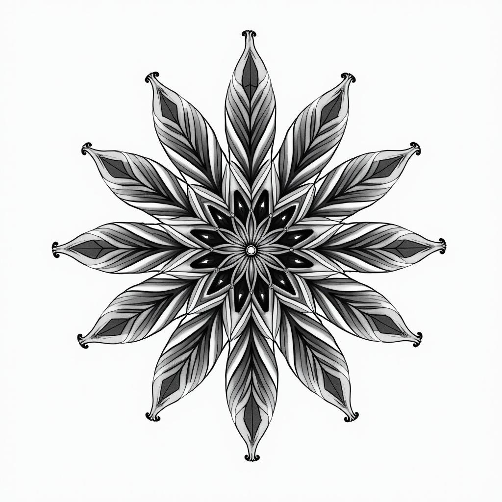 Motherhood in geometric style tattoo, blending hexagons, mandala-inspired patterns, symmetrical and fractal design, clean lines, sharp angles - Variation 3