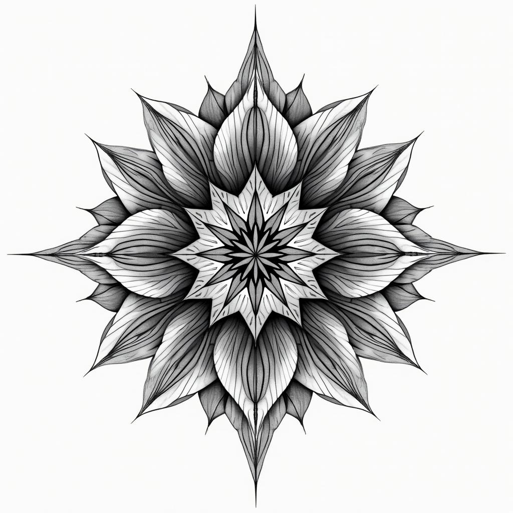 Motherhood in geometric style tattoo, blending hexagons, mandala-inspired patterns, symmetrical and fractal design, clean lines, sharp angles - Variation 2