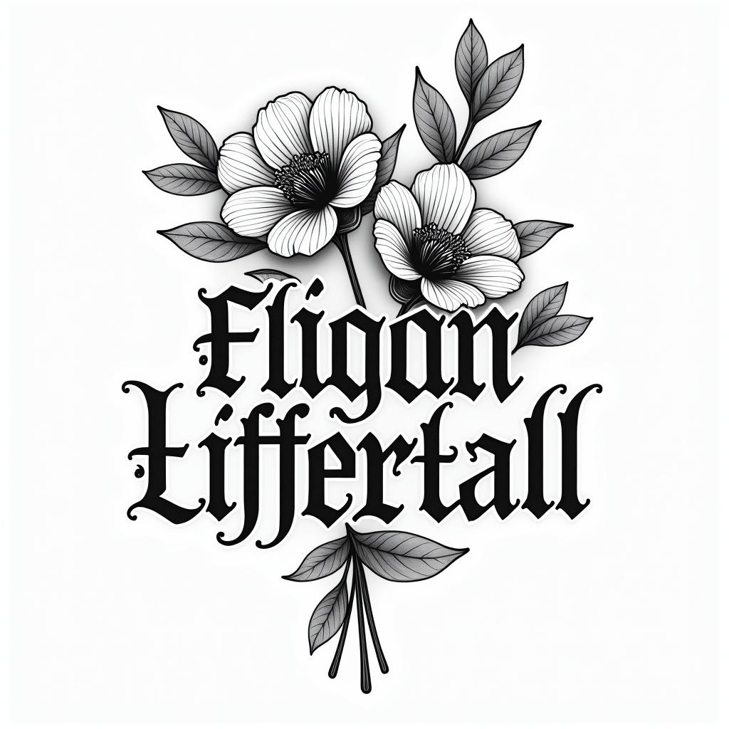 1999 wildflowerstext-based tattoo, gothic font ultra-realistic, perfectly placed, high-quality font design, photo-realistic shading, 8k, high quality, finely detailed typography - Variation 4