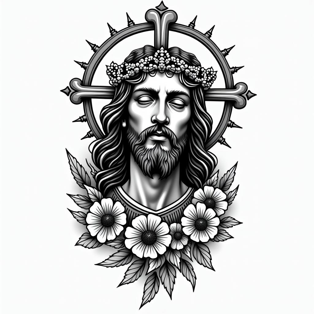 romans 12:2in authentic tattoo style, incorporating traditional modifications, bold black outlines, solid color fills, featuring classic authentic elements