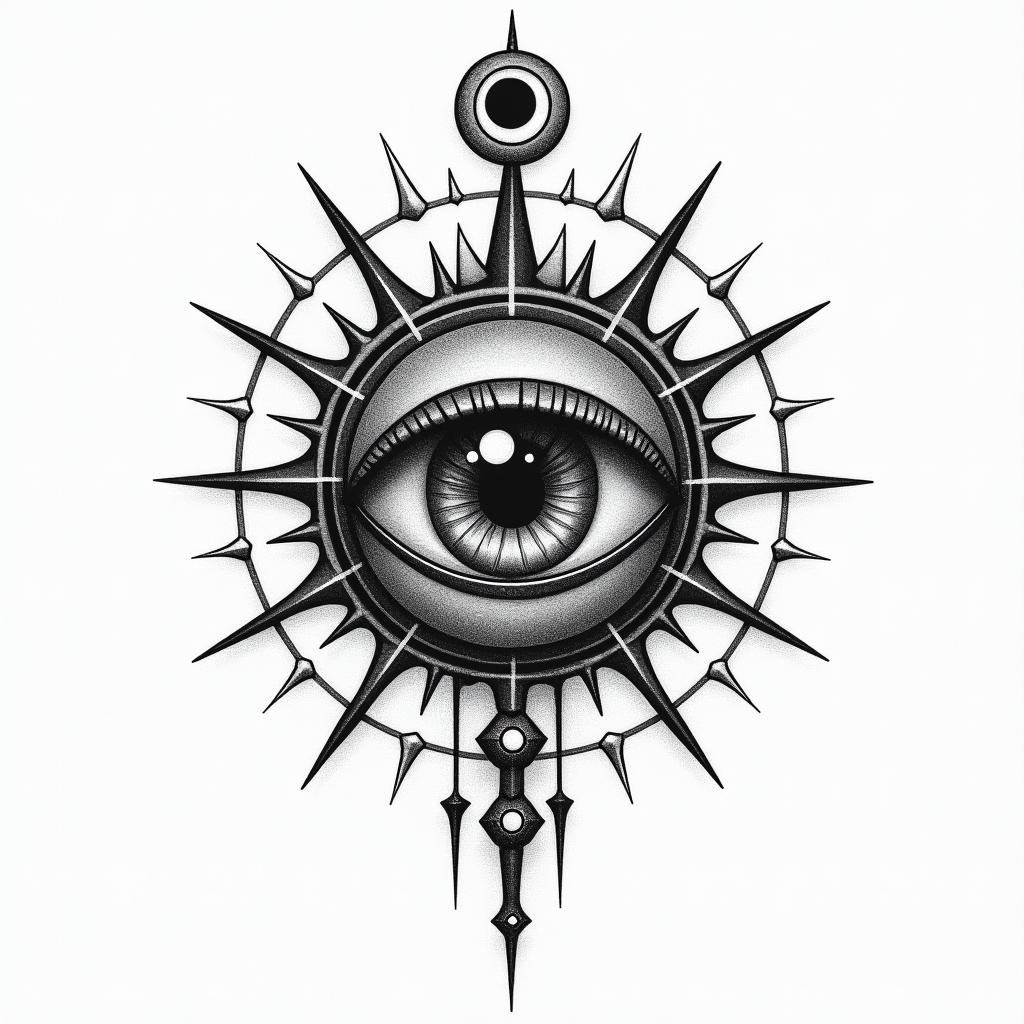 Kelvin Dias Galego, April 16, 1997, Aries sign.in prophecy tattoo style, featuring mystical symbols, celestial imagery like stars, moons, suns, geometric patterns, foretelling elements, an eye of wisdom - Variation 3