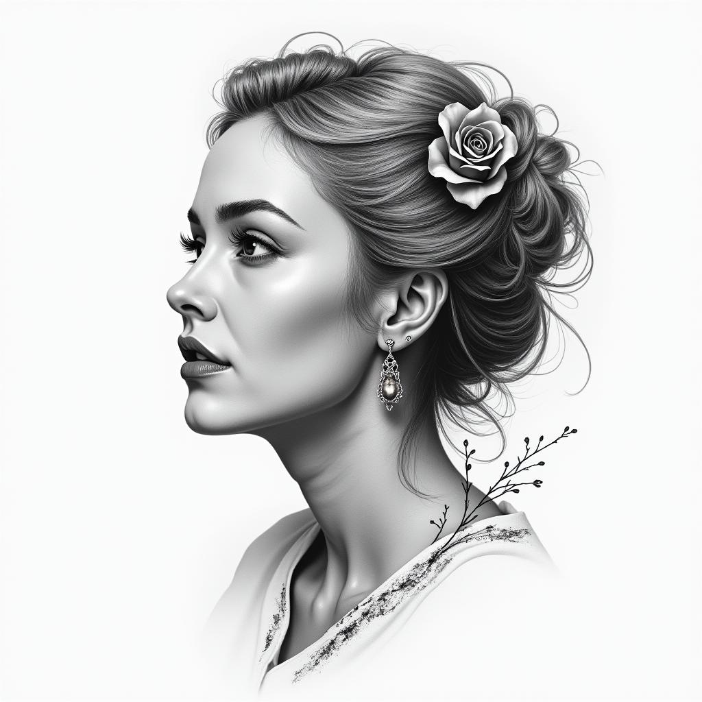 Rose, first name Rose, date 26/02/2018, momin realism tattoo style, featuring a highly detailed, lifelike, capturing every detail, photorealistic, ultra realistic, intricate shading, smooth and sharp,   - Variation 3