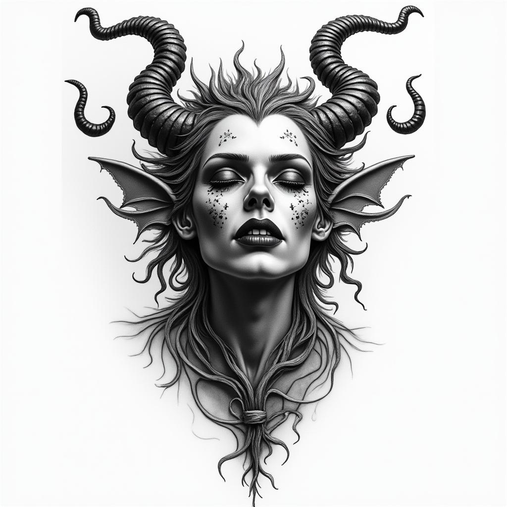 Laplace demon classic  deterministic time does not exist we live in a deterministic universein bohemian style tattoo, 8k