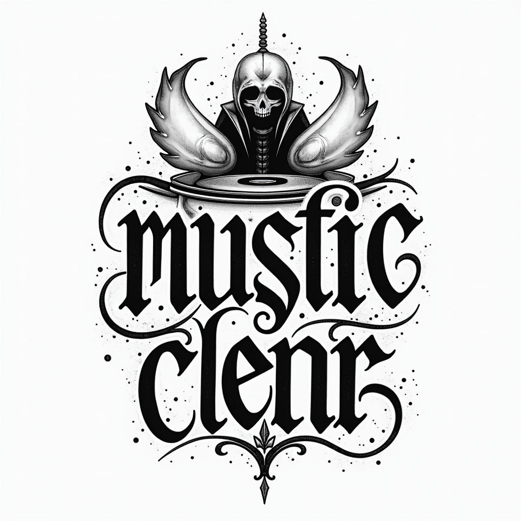 DJ with the tables, I love music. I’m a Virgo from Denvertext-based tattoo, gothic font ultra-realistic, perfectly placed, high-quality font design, photo-realistic shading, 8k, high quality, finely detailed typography - Variation 4