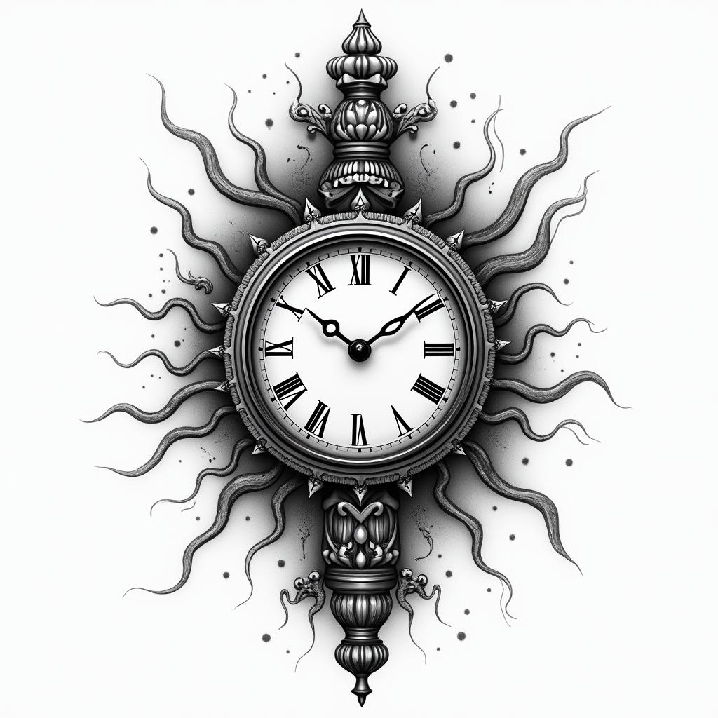classic deterministic time does not exist we live in a deterministic universein bohemian style tattoo, 8k - Variation 2