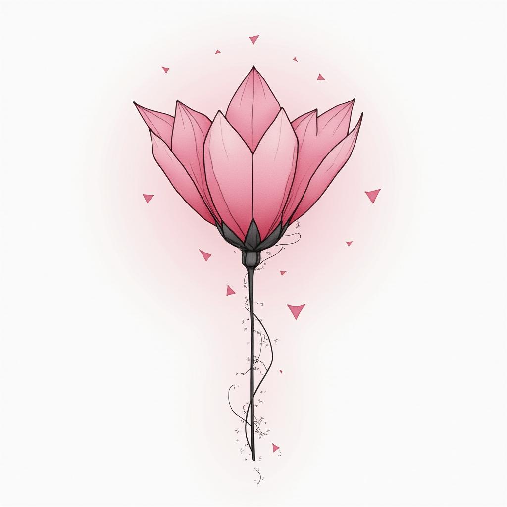 Pink motherin minimalist style tattoo, featuring simple shapes and fine lines, with minimal shading and details, tiny triangles, creating a sense of balance and harmony - Variation 2