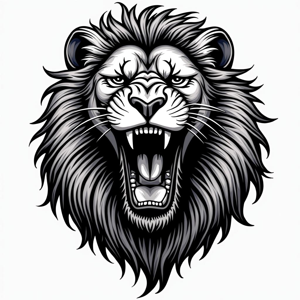 Roaring lion with a flowing manein pop art style tattoo, featuring bold and vibrant colors, exaggerated outlines, iconic imagery, inspired by comic books and speech bubbles, comic book characters, retro pop culture - Variation 2