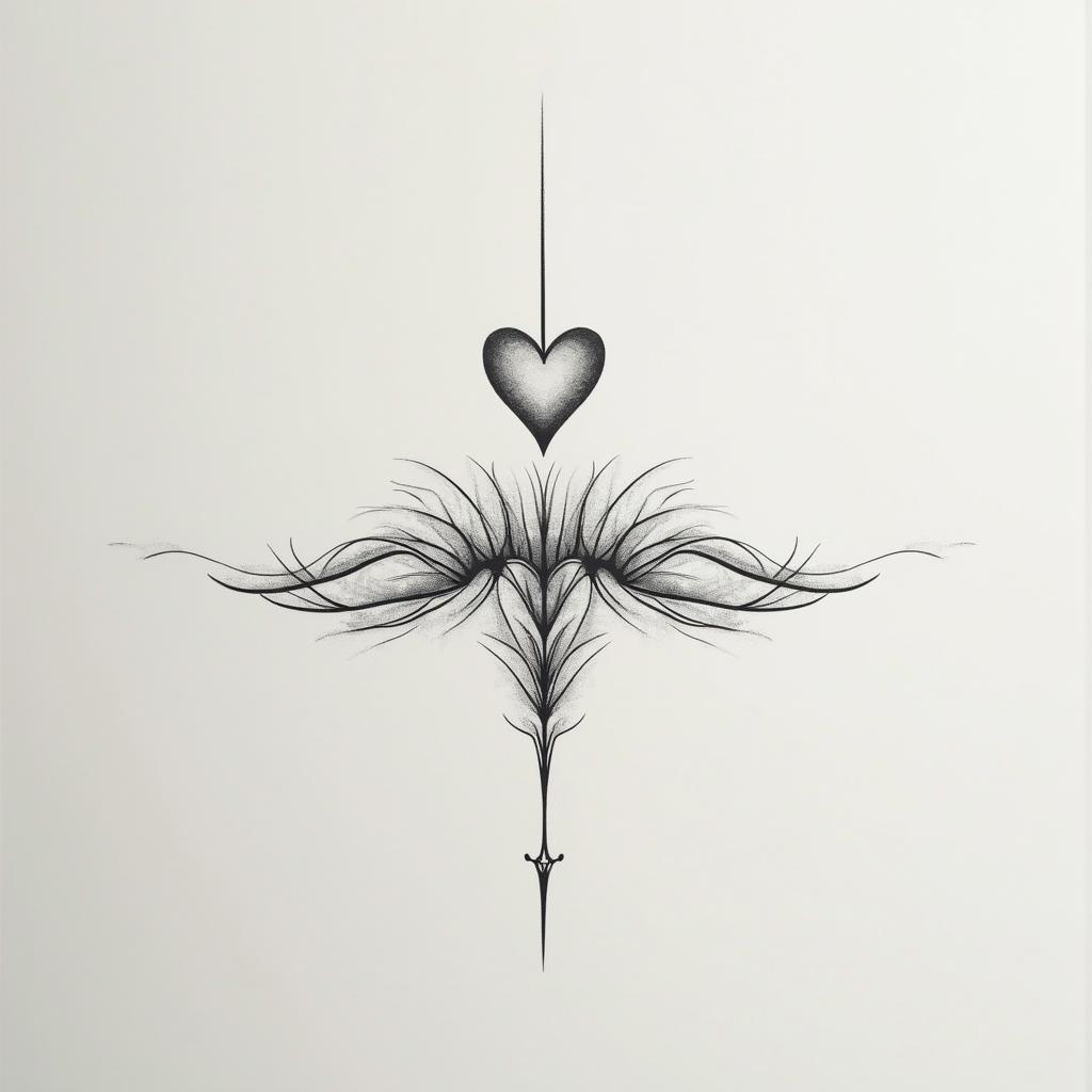 Simplein Modest style tattoo, featuring soft, delicate line work with simple and meaningful symbols, gentle waves, a heart, evoking a sense of serenity and grace, - Variation 2