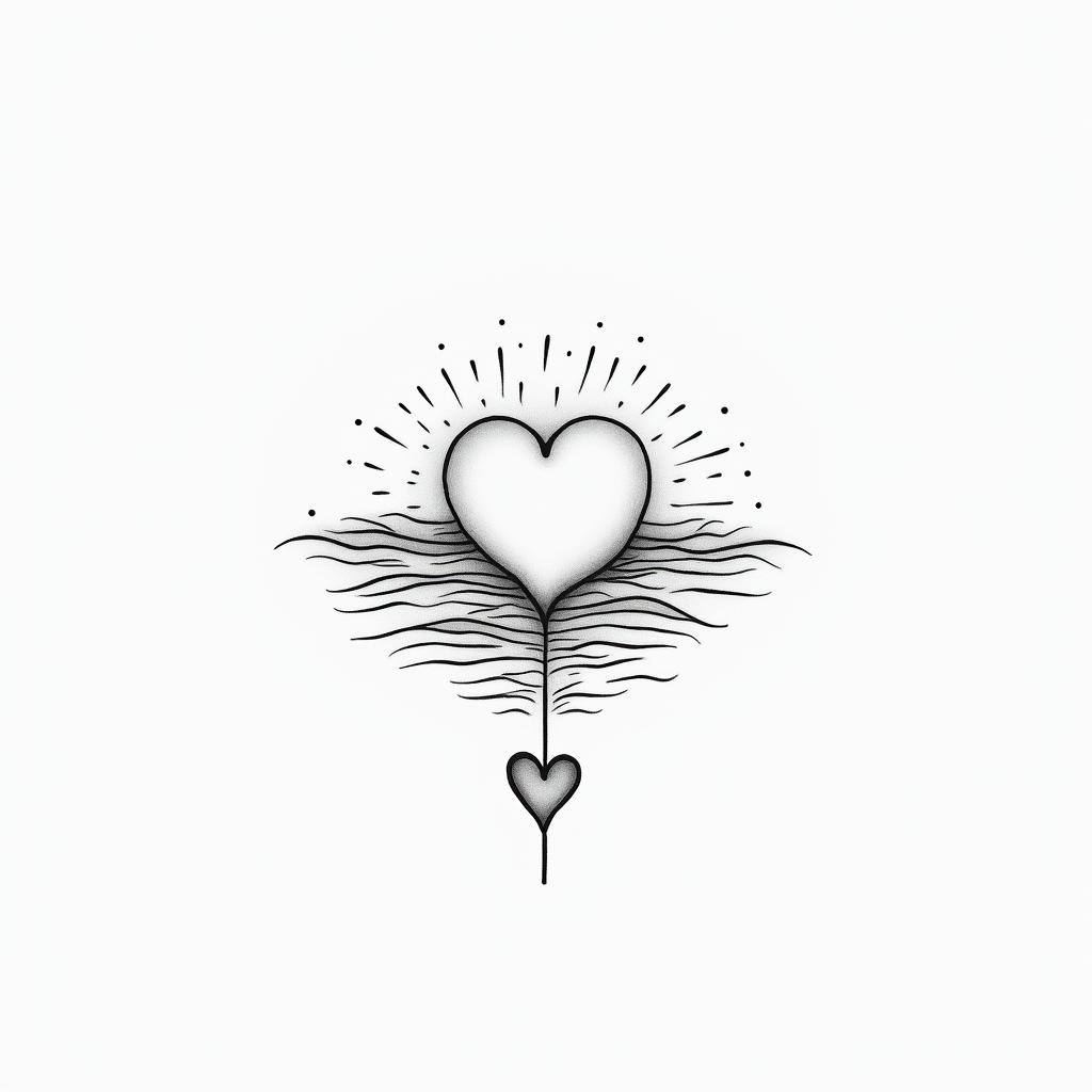 Simplein Modest style tattoo, featuring soft, delicate line work with simple and meaningful symbols, gentle waves, a heart, evoking a sense of serenity and grace,