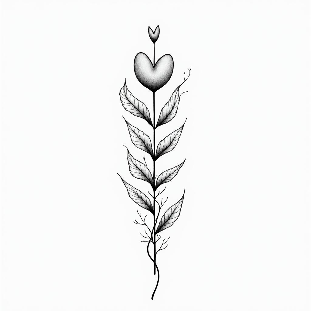 Vines black simplein Modest style tattoo, featuring soft, delicate line work with simple and meaningful symbols, gentle waves, a heart, evoking a sense of serenity and grace, - Variation 3