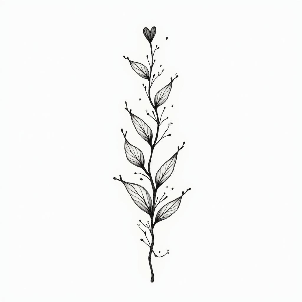 Vines black simplein Modest style tattoo, featuring soft, delicate line work with simple and meaningful symbols, gentle waves, a heart, evoking a sense of serenity and grace, - Variation 2