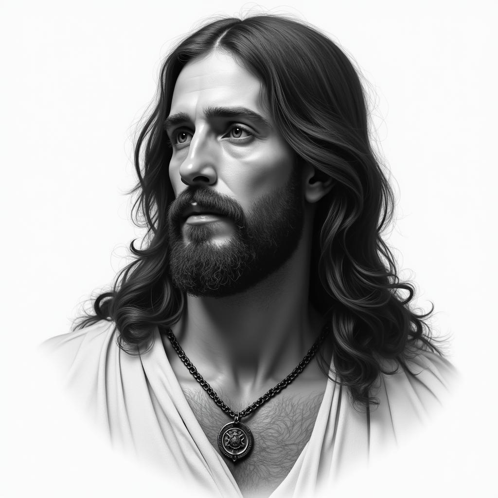 Jesus Christin realism tattoo style, featuring a highly detailed, lifelike, capturing every detail, photorealistic, ultra realistic, intricate shading, smooth and sharp, - Variation 3