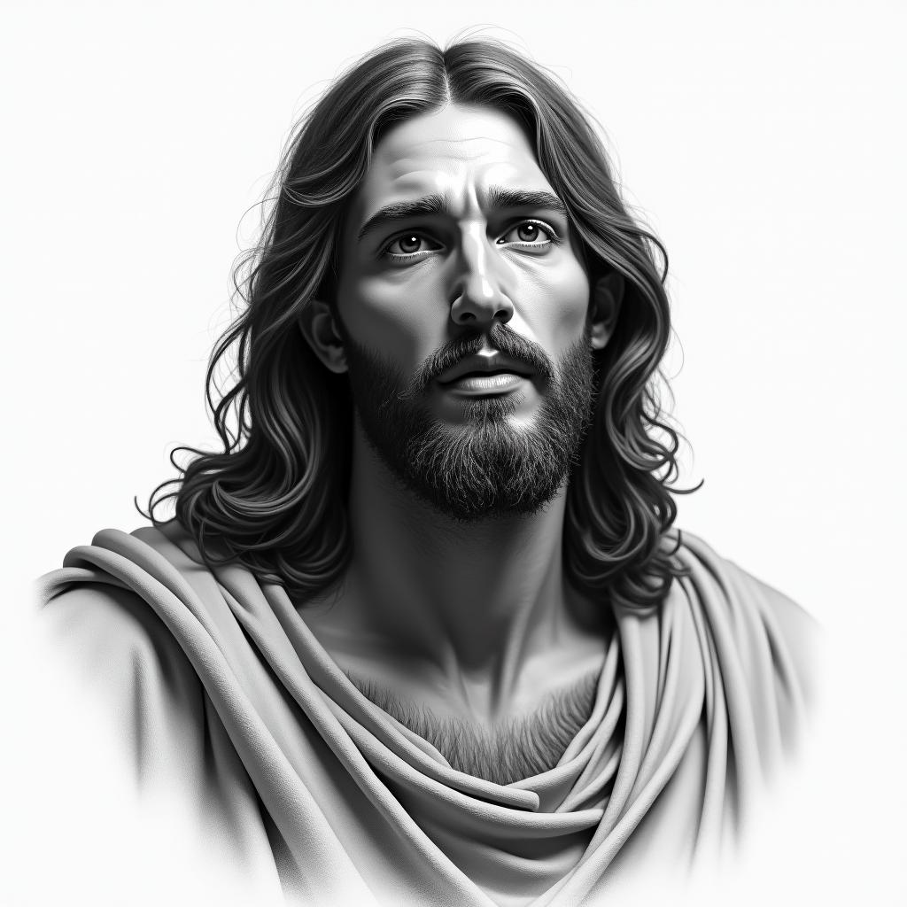 Jesus Christin realism tattoo style, featuring a highly detailed, lifelike, capturing every detail, photorealistic, ultra realistic, intricate shading, smooth and sharp, - Variation 4