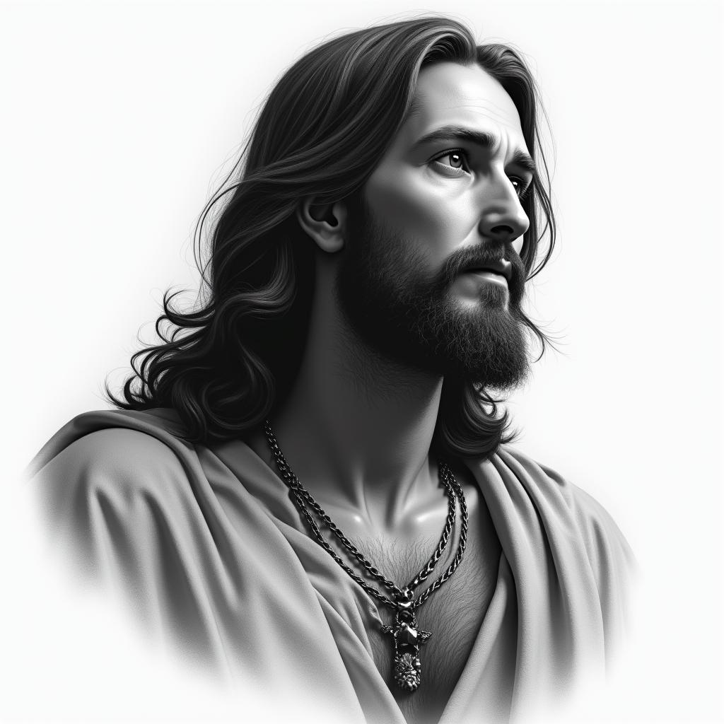 Jesus Christin realism tattoo style, featuring a highly detailed, lifelike, capturing every detail, photorealistic, ultra realistic, intricate shading, smooth and sharp, - Variation 2