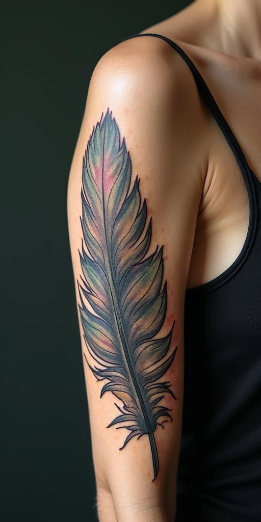 Feather with birdshigly detailed tattoo - Variation 3