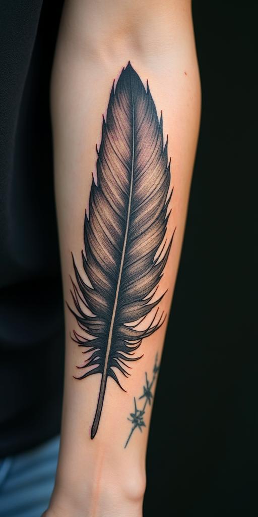 Feather with birdshigly detailed tattoo