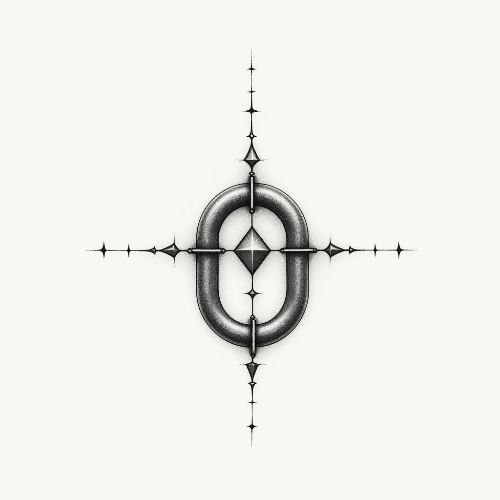 Carabineerin minimalist style tattoo, featuring simple shapes and fine lines, with minimal shading and details, tiny triangles, creating a sense of balance and harmony - Variation 3