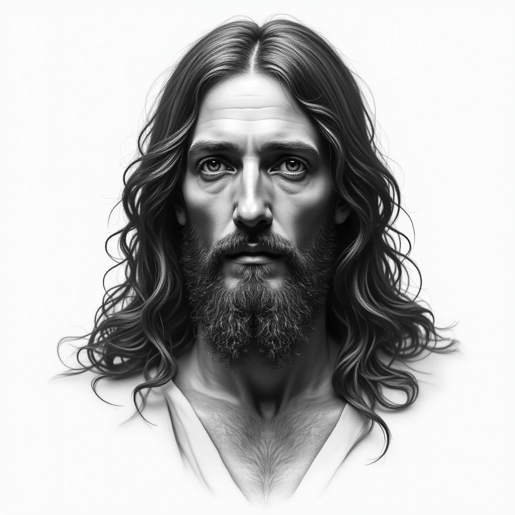 Jesus Christin portrait tattoo style, featuring a highly realistic and detailed depiction - Variation 4