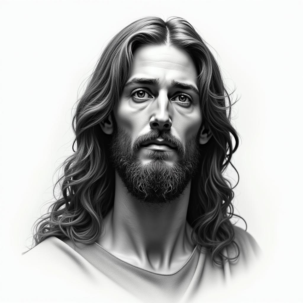 Jesus Christin portrait tattoo style, featuring a highly realistic and detailed depiction - Variation 3