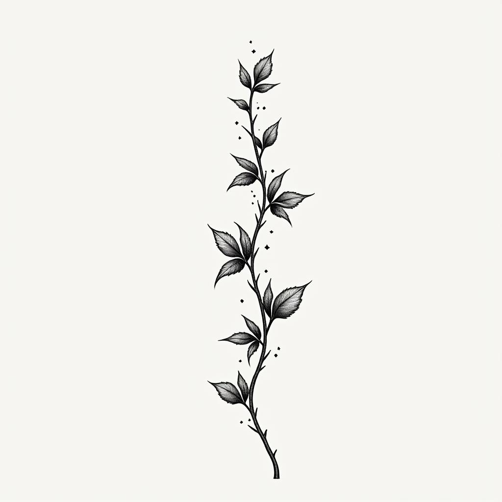 Vines multiple blackin minimalist style tattoo, featuring simple shapes and fine lines, with minimal shading and details, tiny triangles, creating a sense of balance and harmony