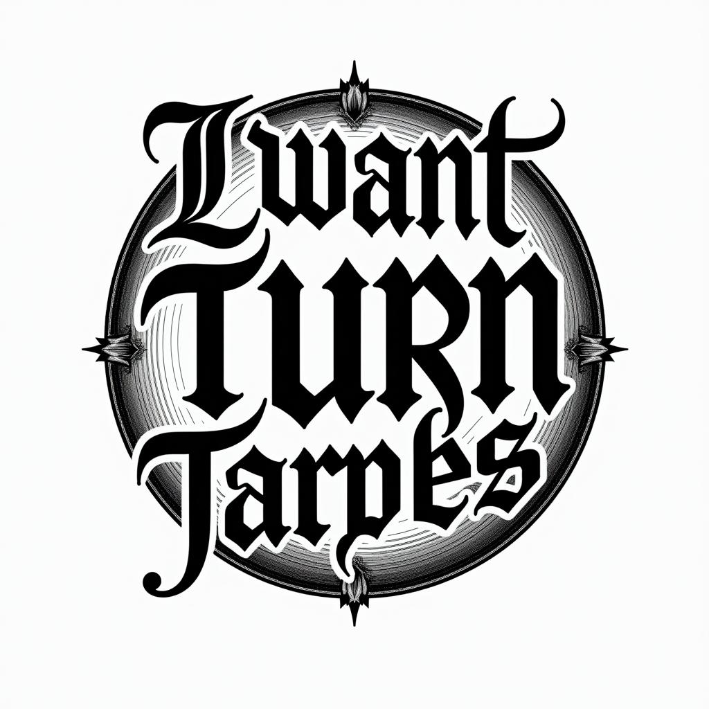 I want turn tables, 2 total. Vinyl recordstext-based tattoo, gothic font ultra-realistic, perfectly placed, high-quality font design, photo-realistic shading, 8k, high quality, finely detailed typography - Variation 4