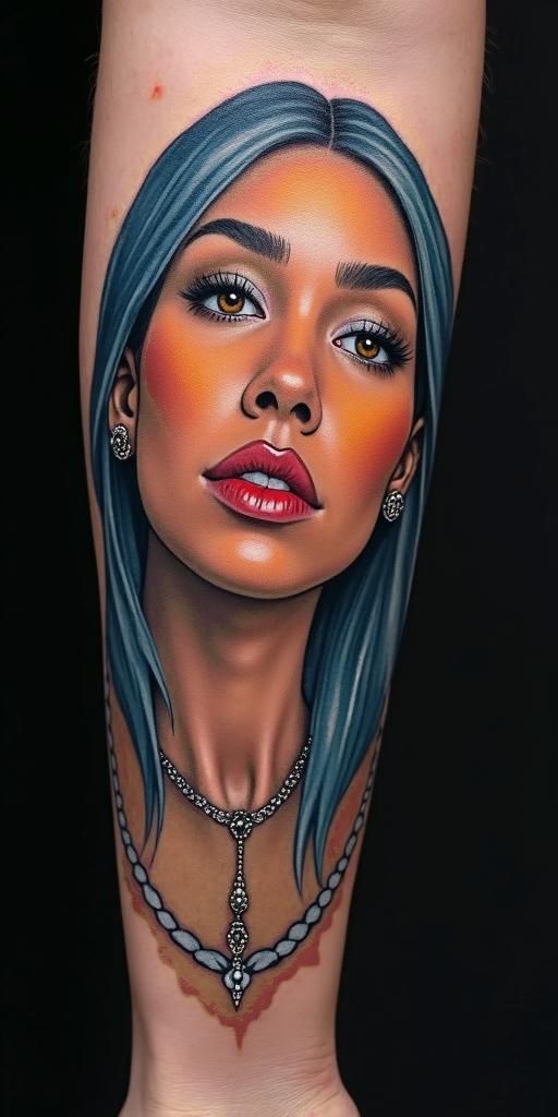 colored facein realism tattoo style, featuring a highly detailed, lifelike, capturing every detail, photorealistic, ultra realistic, intricate shading, smooth and sharp, - Variation 3