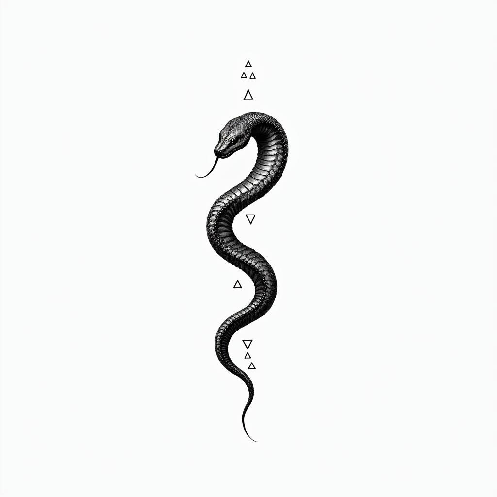 Snake simplein minimalist style tattoo, featuring simple shapes and fine lines, with minimal shading and details, tiny triangles, creating a sense of balance and harmony - Variation 5