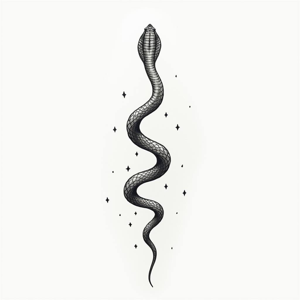 Snake simplein minimalist style tattoo, featuring simple shapes and fine lines, with minimal shading and details, tiny triangles, creating a sense of balance and harmony - Variation 3