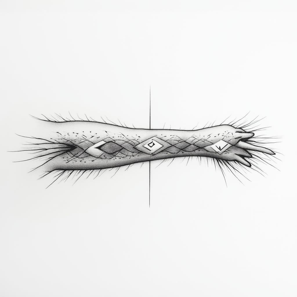 The word φιλότιμο stretched horizontally across my inner forearm with river streams around itin minimalist style tattoo, featuring simple shapes and fine lines, with minimal shading and details, tiny triangles, creating a sense of balance and harmony