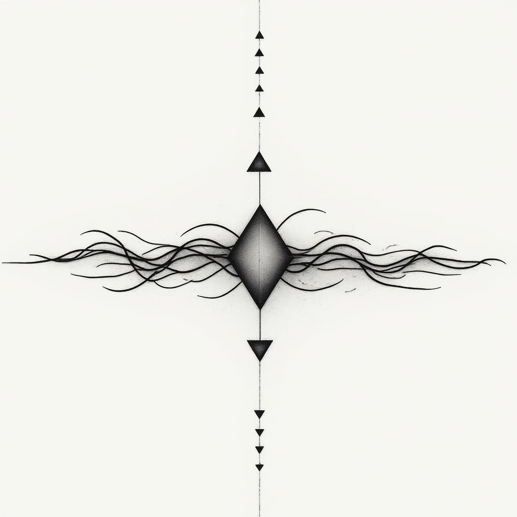 The word φιλότιμο stretched horizontally across my inner forearm with river streams around itin minimalist style tattoo, featuring simple shapes and fine lines, with minimal shading and details, tiny triangles, creating a sense of balance and harmony - Variation 2
