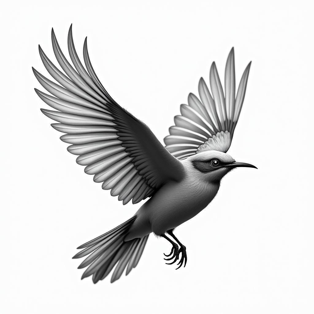 Flower Birds featherin realism tattoo style, featuring a highly detailed, lifelike, capturing every detail, photorealistic, ultra realistic, intricate shading, smooth and sharp, - Variation 3