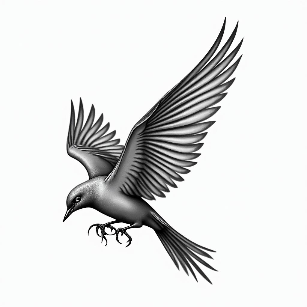 Flower Birds featherin realism tattoo style, featuring a highly detailed, lifelike, capturing every detail, photorealistic, ultra realistic, intricate shading, smooth and sharp, - Variation 2
