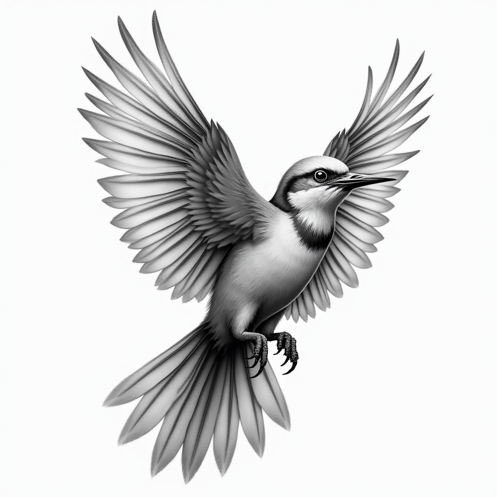 Flower Birds featherin realism tattoo style, featuring a highly detailed, lifelike, capturing every detail, photorealistic, ultra realistic, intricate shading, smooth and sharp, - Variation 4