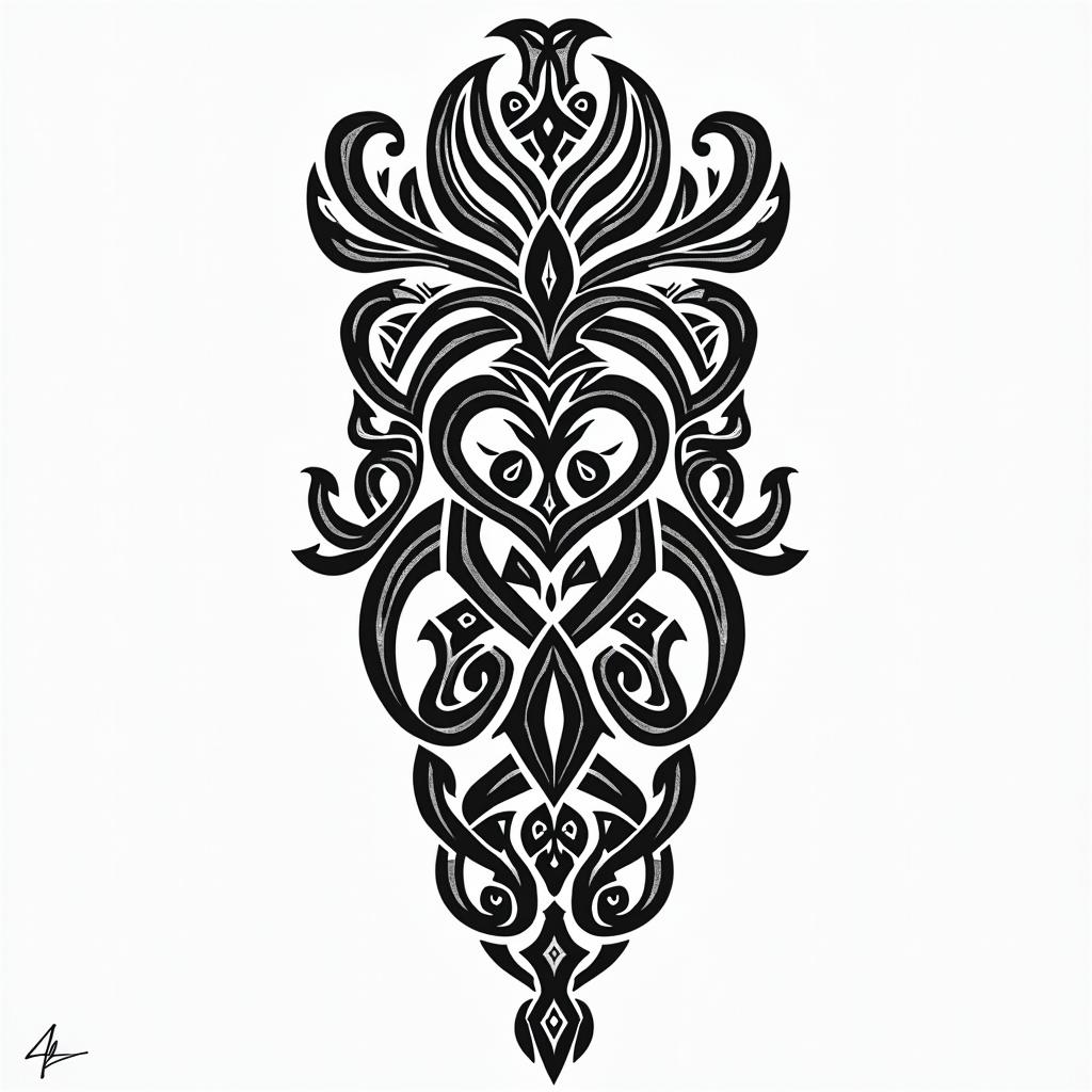 Marco, Scorpio, 2001, male.in tribal tattoo style, featuring bold and black geometric shapes, curved lines, intertwine and flow seamlessly, creating a powerful and symbolic design, polynesian and maori styles