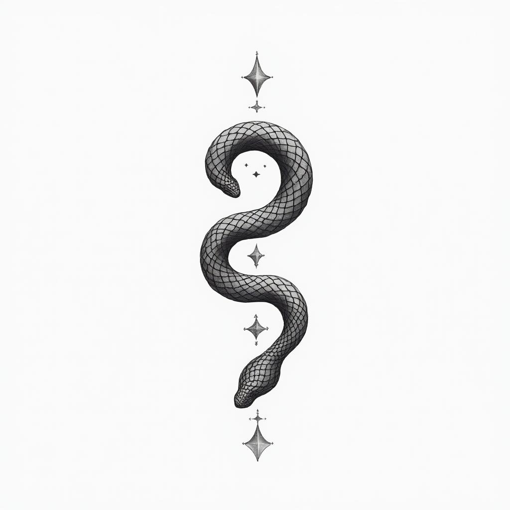 Snake u shapedin minimalist style tattoo, featuring simple shapes and fine lines, with minimal shading and details, tiny triangles, creating a sense of balance and harmony - Variation 4