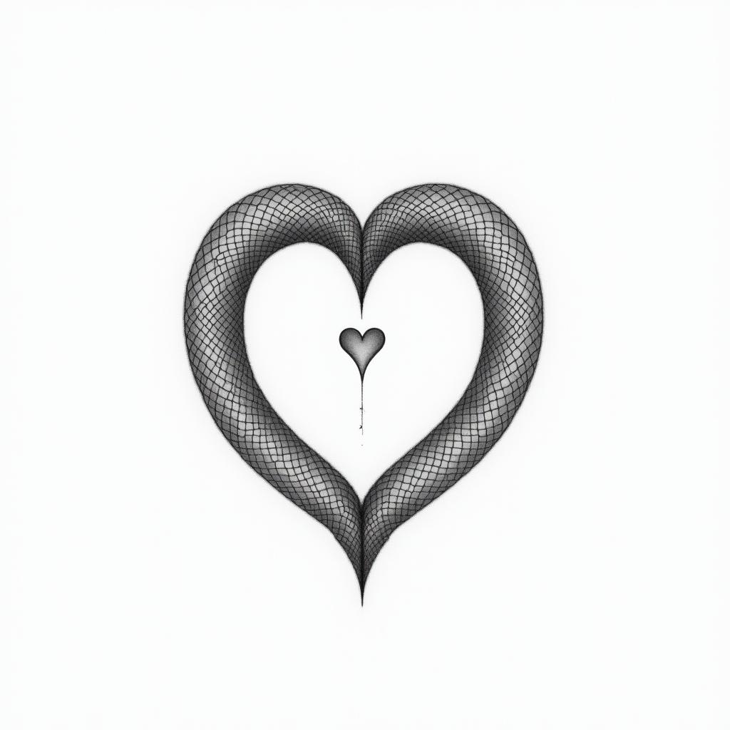Snake u shapedin Modest style tattoo, featuring soft, delicate line work with simple and meaningful symbols, gentle waves, a heart, evoking a sense of serenity and grace, - Variation 4