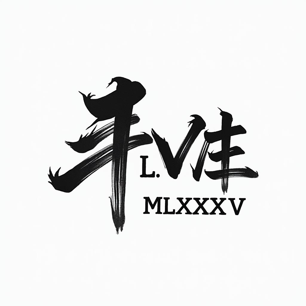 L.IV.MCMLXXXIV translates to 1984 in English.text-based tattoo, japanese font ultra-realistic, perfectly placed, high-quality font design, photo-realistic shading, 8k, high quality, finely detailed typograph