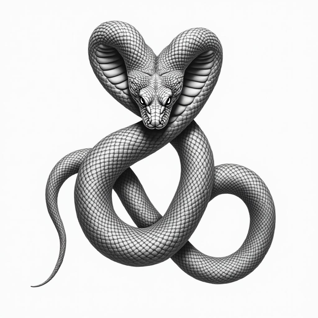 Snake u shapedin realism tattoo style, featuring a highly detailed, lifelike, capturing every detail, photorealistic, ultra realistic, intricate shading, smooth and sharp, - Variation 4