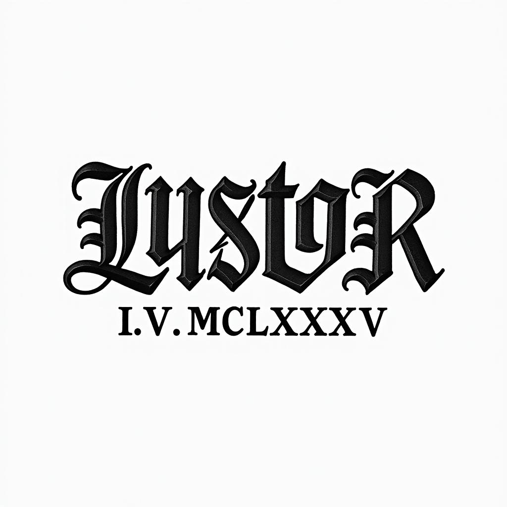 L.IV.MCMLXXXIV translates to "The Year 1984" in English.text-based tattoo, gothic font ultra-realistic, perfectly placed, high-quality font design, photo-realistic shading, 8k, high quality, finely detailed typography - Variation 2