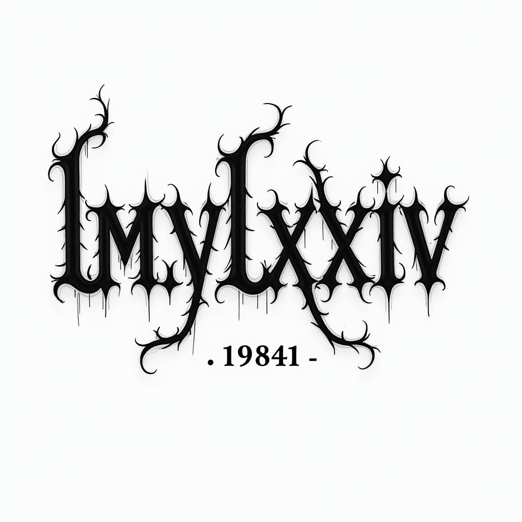 L.IV.MCMLXXXIV translates to "The Year 1984" in English.text-based tattoo, gothic font ultra-realistic, perfectly placed, high-quality font design, photo-realistic shading, 8k, high quality, finely detailed typography - Variation 3
