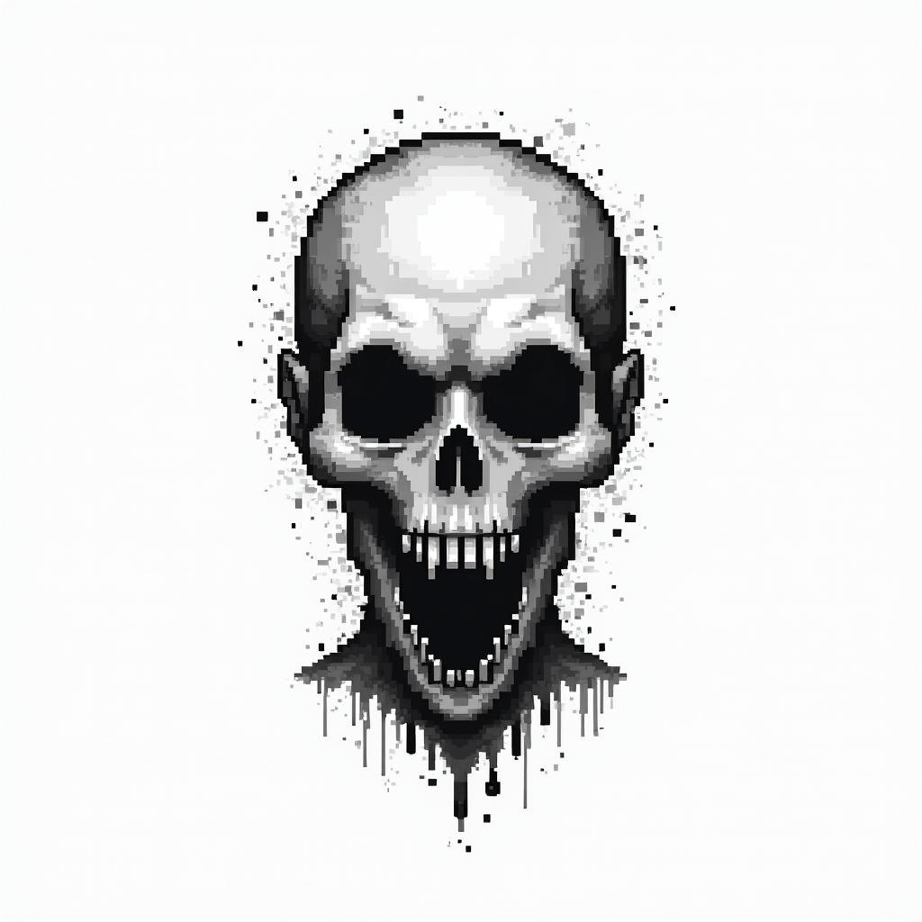 Horrorin 8-bit tattoo style, minimalistic pixel style tattoo, pixel art with simplified shapes and retro gaming visuals, inspired by 8-bit pixel based detailing